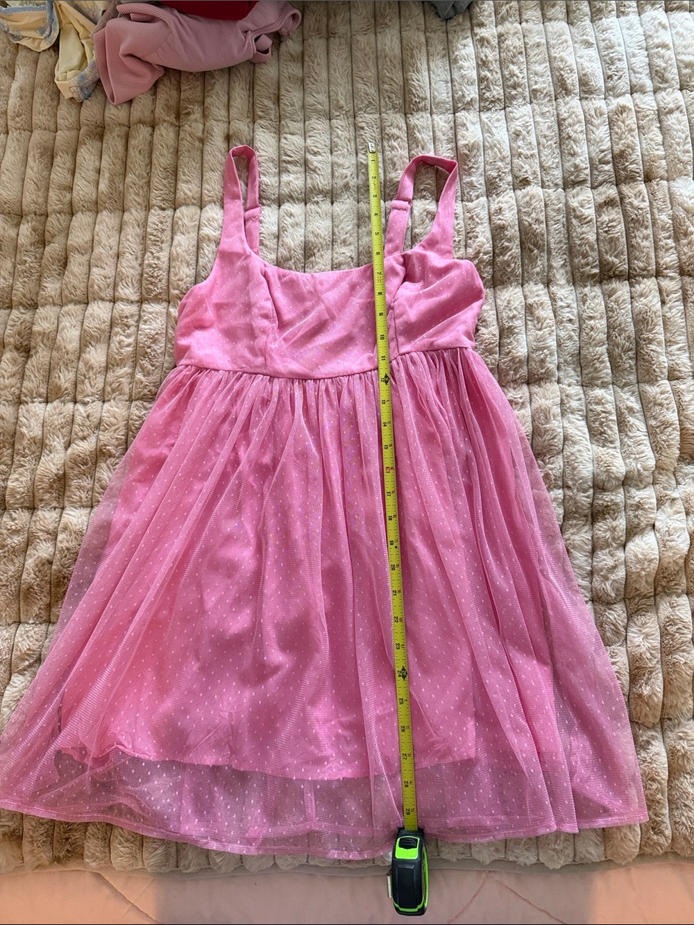 Lulus Cutest Princess Pink Swiss Dot Mesh Babydoll Mini Dress - Size S - Picture 5 of 6